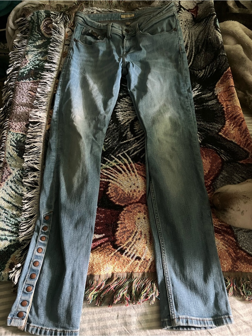 Burberry Light Blue Bootcut Jeans with Side Button Detail